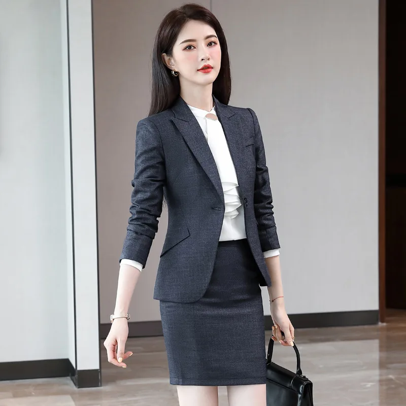 IZICFLY Autumn Spring Style Interview Office Work Wear For Women Blazer With Trouser Business Elegant Pants Suits Outfit-gray