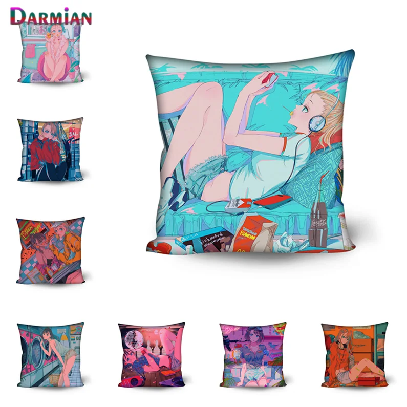 

DARMIAN Cartoon Illustrator Printed Cushion Cover Polyester Throw Pillow Cover Home Decor Bedroom Decorative Pillowcase for Sofa