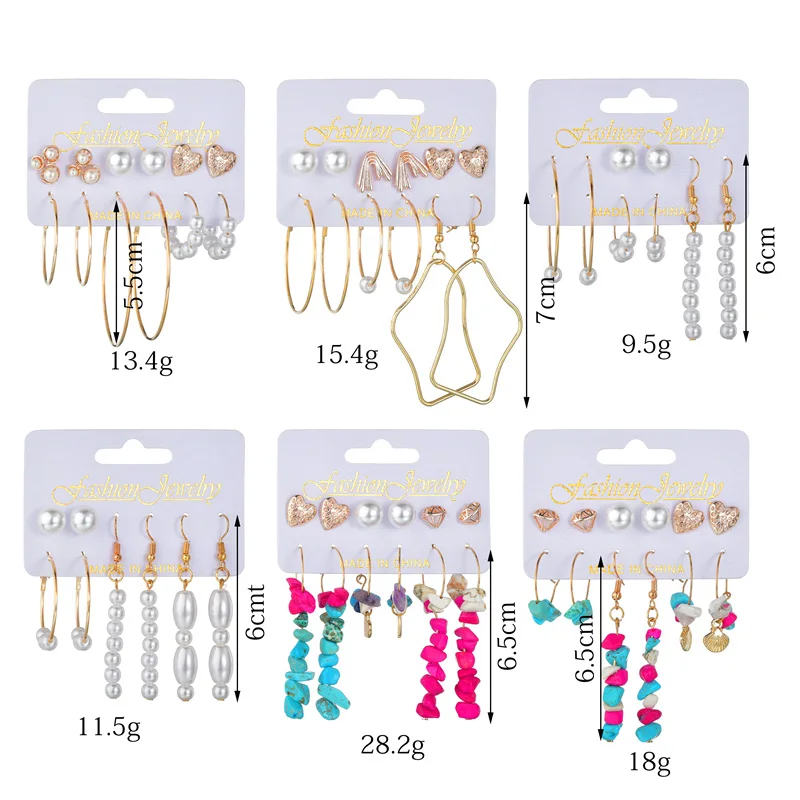 6 пар Новые серьги наборы золотые маленькие большие круглые для женщин