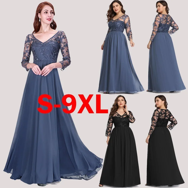 

Женское вечернее платье с V-образным вырезом, сексуальное вечернее платье с рукавом три четверти, кружевные вечерние платья до пола, официальные платья, вечернее платье