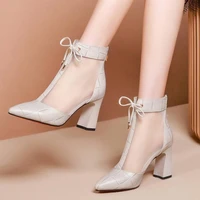 sandals boots women thick heel with mesh short boots 2020 new spring pointed toes peep toes boots high heeled sandals shoes