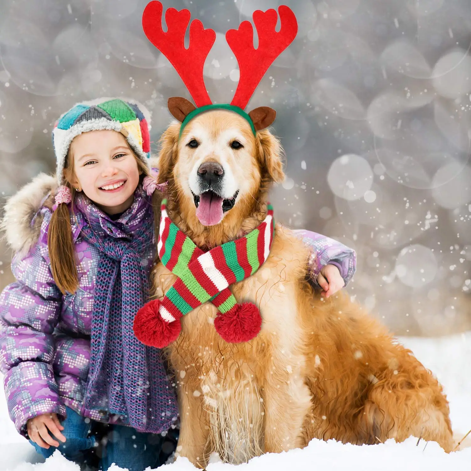 Вязаный рождественский шарф для домашних животных зимний полосатый олень обруч