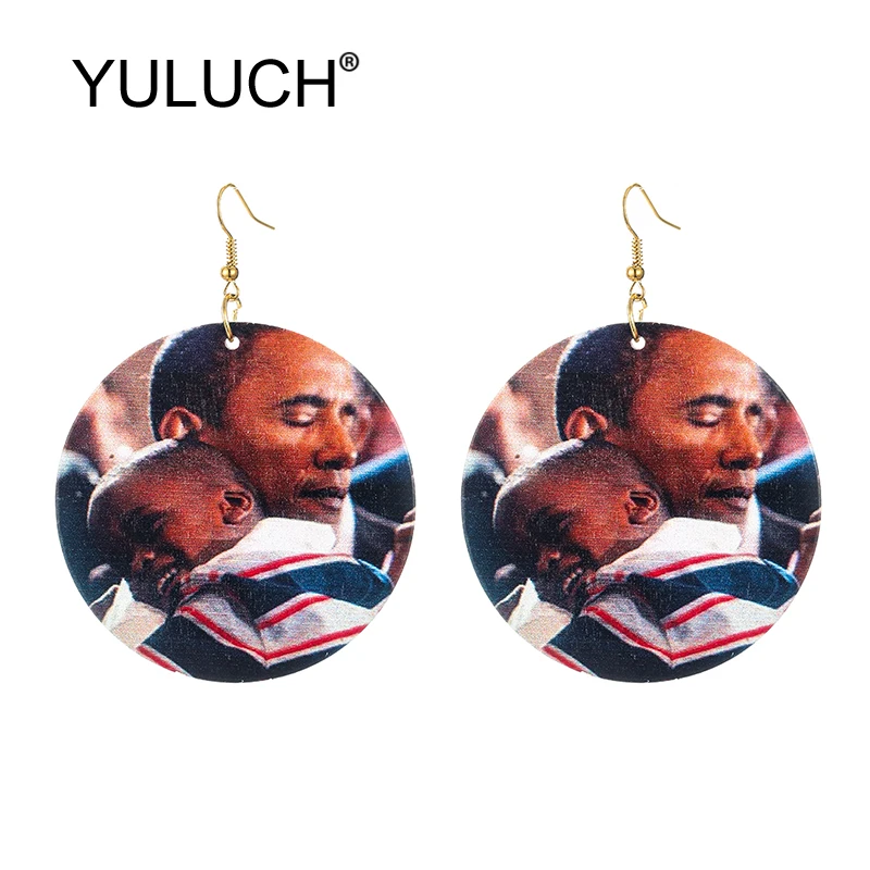 YULUCH этнические серьги из натурального дерева с принтом Африканский герой