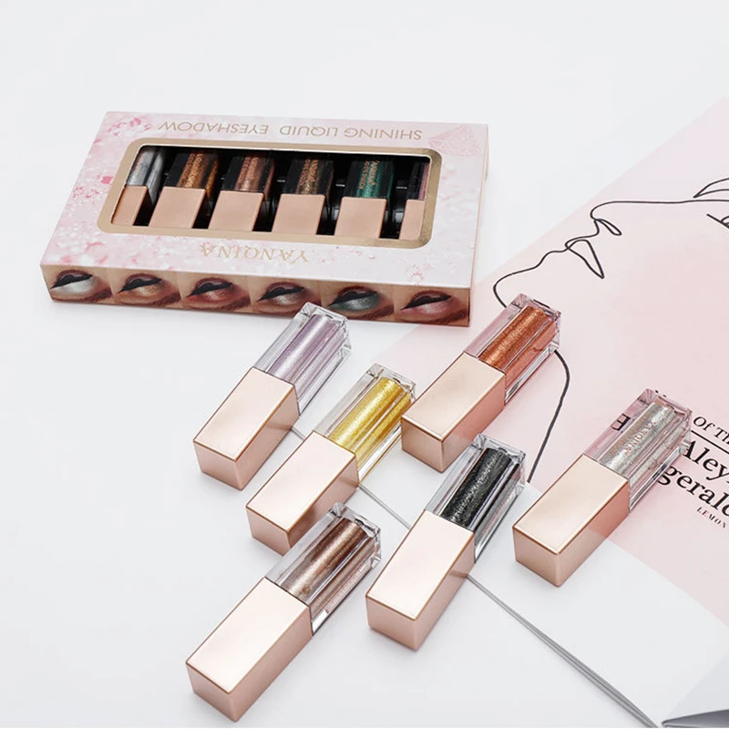 6Pcs/Set Metal Eyeshadow Set Waterproof Liquid Gold Diamond Glitter Bronze Colors Shimmer Eye Shadow Makeup Cosmetic |