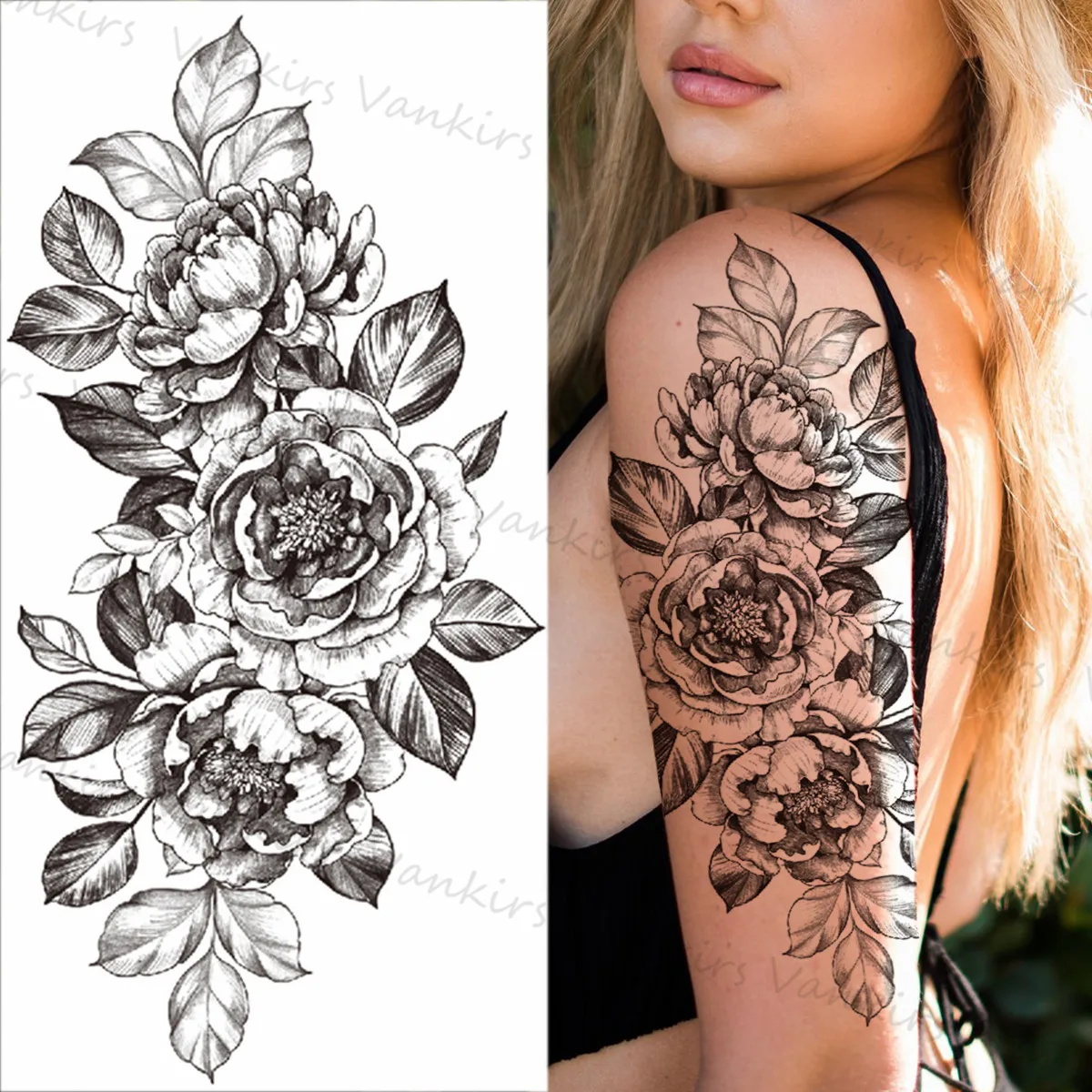 Временные татуировки большого размера с цветами розами для женщин девушек