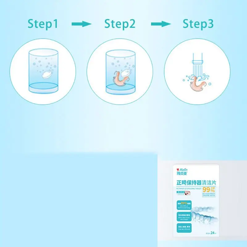 

24Pcs/Box Denture Orthodontic Retainer Cleaning Effervescent Tablets Anti-Bacteria Sterilization Oral Hygiene Dental Care