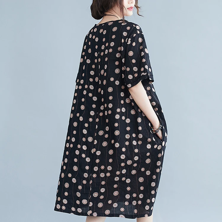 

COIGARSAM Cotton Linen Women dress New Polka Dot Dresses 1063