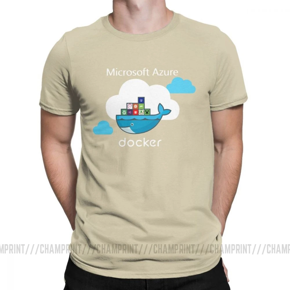 Мужские футболки Docker On Azure, одежда из чистого хлопка, крутые футболки с коротким рукавом и круглым воротником размера плюс - Цвет: Хаки