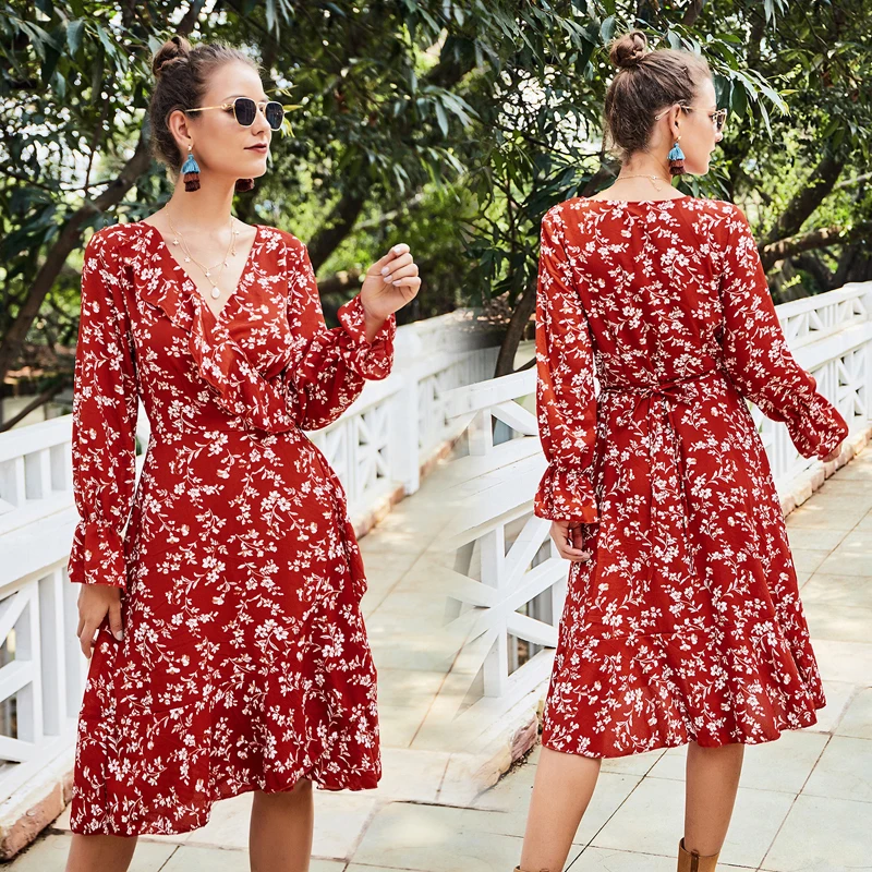 Женское платье длиной до колена летнее для выпускного вечера с длинным рукавом