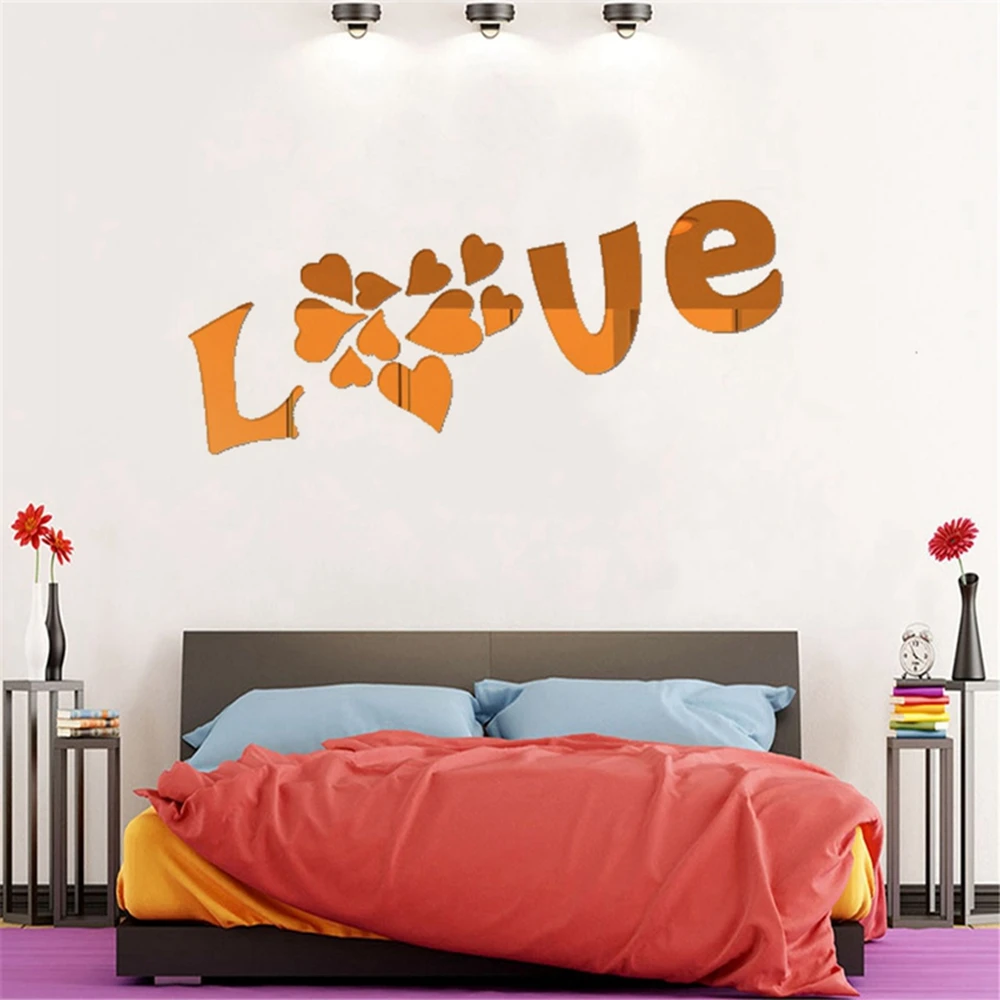 

3D Love Heart-shaped Art Mural Decor DIY Mirror Wall Stickers Wall Sticker Decal 3D Mirror Party Wedding Decor Home Decoration