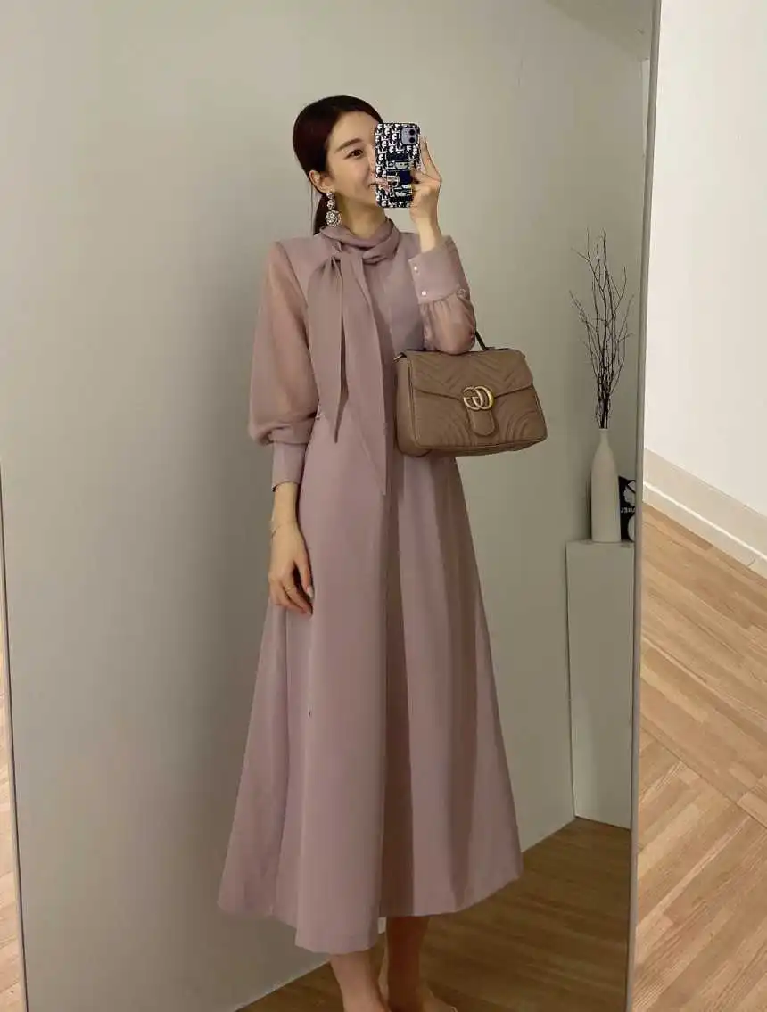 

VICONE Chic gentle splicing micro through with long dress