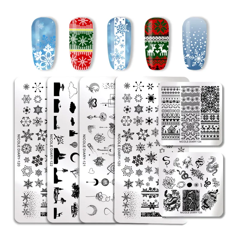 Николь дневник Рождественская серия Штамповка для ногтей шаблоны штампов роза