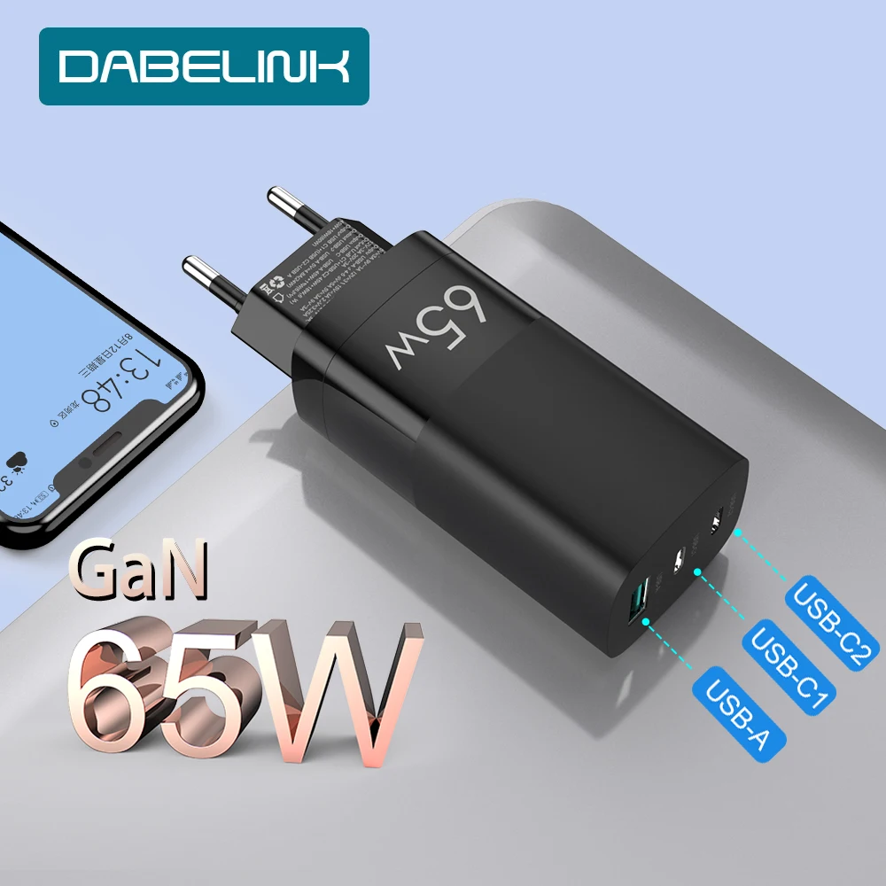 

Зарядное устройство DABELINK GaN 65 Вт USB-C, быстрая зарядка 4,0, 3,0, QC4.0, PD3.0, USB Type-C, для iPhone 11, 12 Pro Max, Macbook, Xiaomi