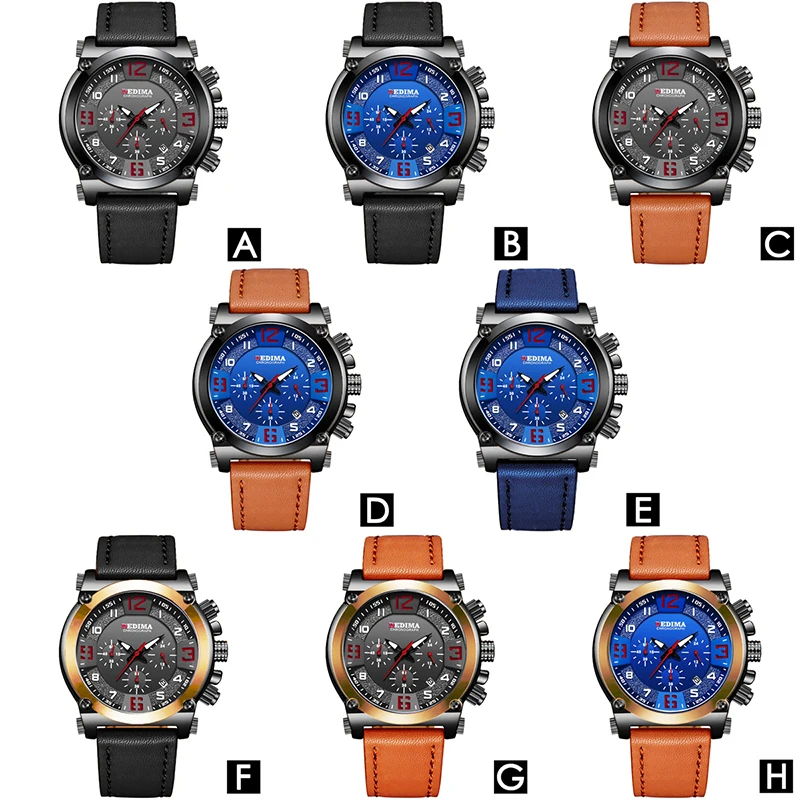 

Fashion Sport Luxury Men's Watches Leather Band Quartz Wristwatches For Men Watch Chronograph,Calendar