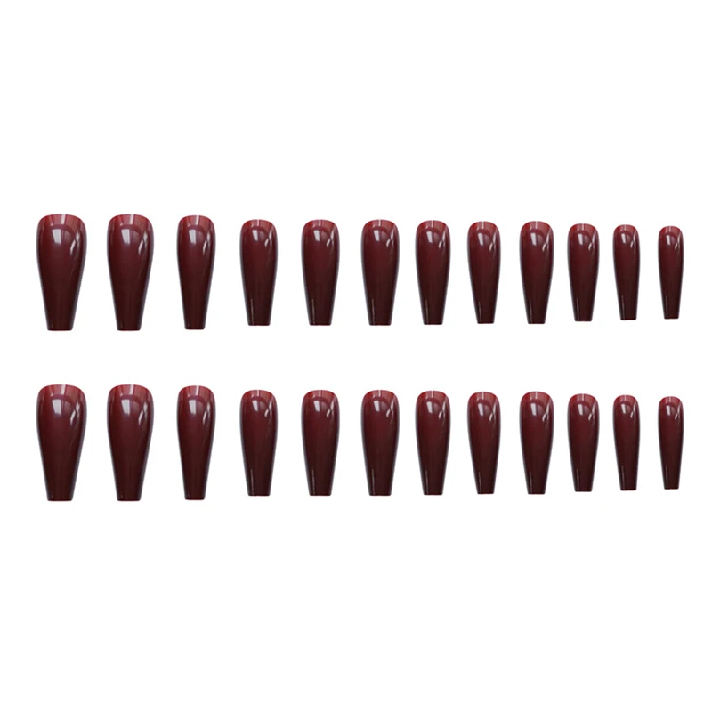 

24pcs Wine Red Nail Patch Square Head Glue Type Removable Long Paragraph Fashion Manicure Save Time False Nails Patch CIN6 899