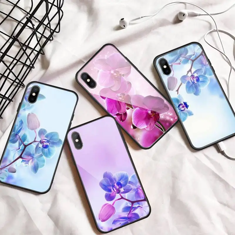 Чехол для телефона с цветами орхидеи закаленное стекло iphone 5C 6 6S 7 8 plus X XS XR 11 PRO MAX |