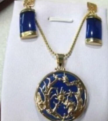 + 902 ювелирные изделия синий дракон феникс набор из сережек и кулона|Ювелирные