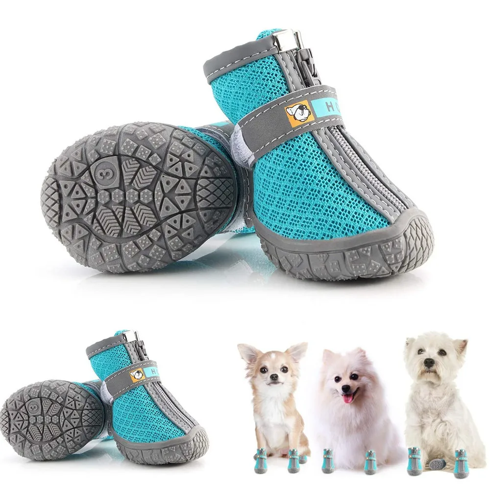 

4Pcs Winter Dog Booties Paw Protector Breathable Reflective Large Dog Shoes for Small Medium Dog Anti-Slip Puppy Outdoor Boots