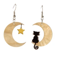 lovely acrylic black cat half moon acrylic dangle earrings for women girls geometric golden stars drop earrings fashion jewelry