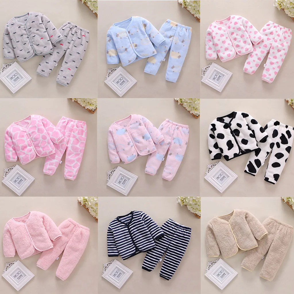 Теплый флисовый комплект с топом и штанами для новорожденных мальчиков девочек