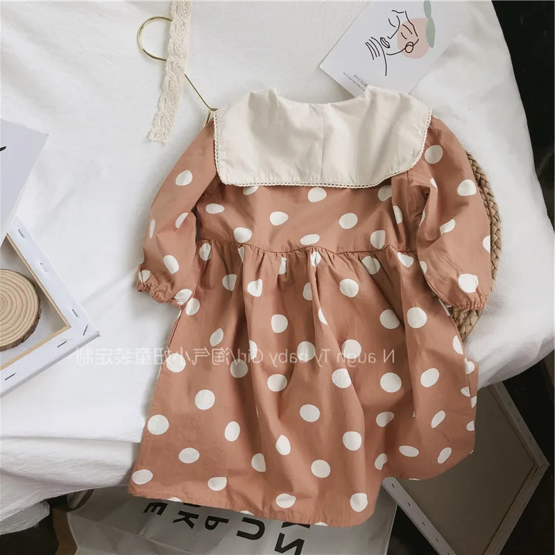 Mihkalev Cute baby girl dress spring 2021 Polka dot Kids clothes girls long sleeve for children cotton clothing 2T | Детская одежда и