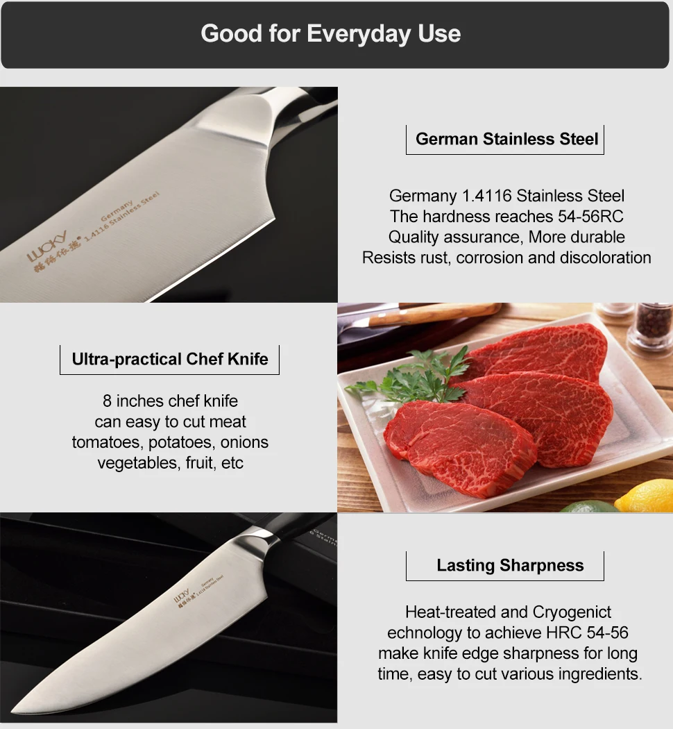 Нож шеф-повара Gyuto, кухонный, Германия 1,4116, нержавеющая сталь, 8 дюймов, Кливер, филе рыбы, нож для мяса, слайсер, инструмент для измельчения, инструмент для приготовления пищи 34