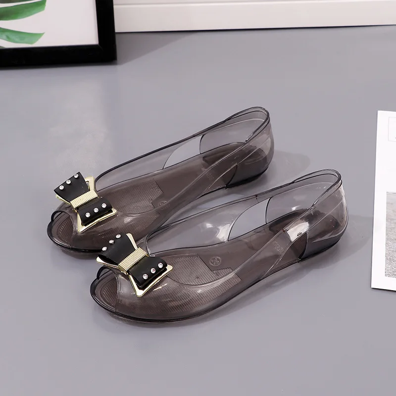 

2019 Summer Transparent Crystal Women's Shoes Woman Sandals Fashion Rhinestone Flat Bottom Slip on Bow Knot Beach Ladies Sandals