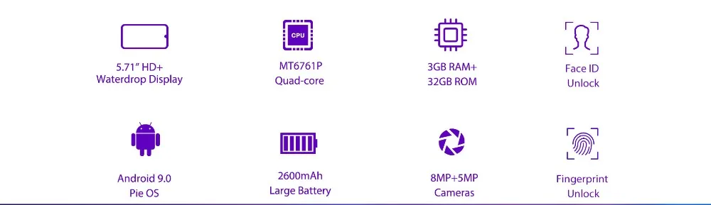 OUKITEL C16 PRO 5,71 ''HD+ экран капли 4G смартфон MT6761P четырехъядерный 3 ГБ 32 ГБ Android 9,0 пирог лицо ID мобильный телефон 2600 мАч