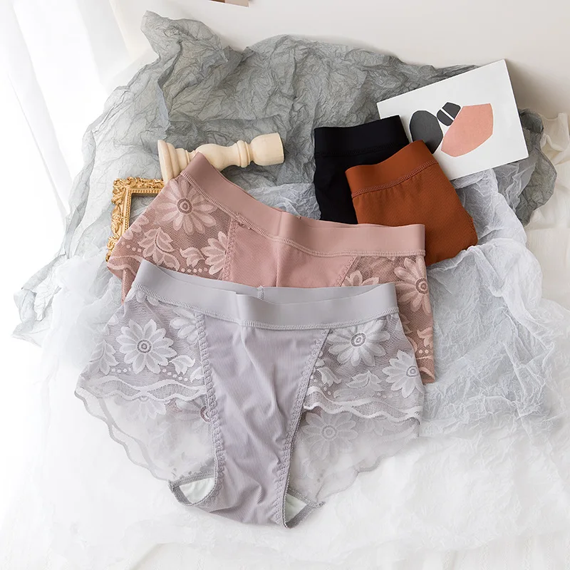 

Кружевное женское нижнее белье, женские бесшовные трусики, однотонное прозрачное сексуальное нижнее белье, бесследное антибактериальное н...