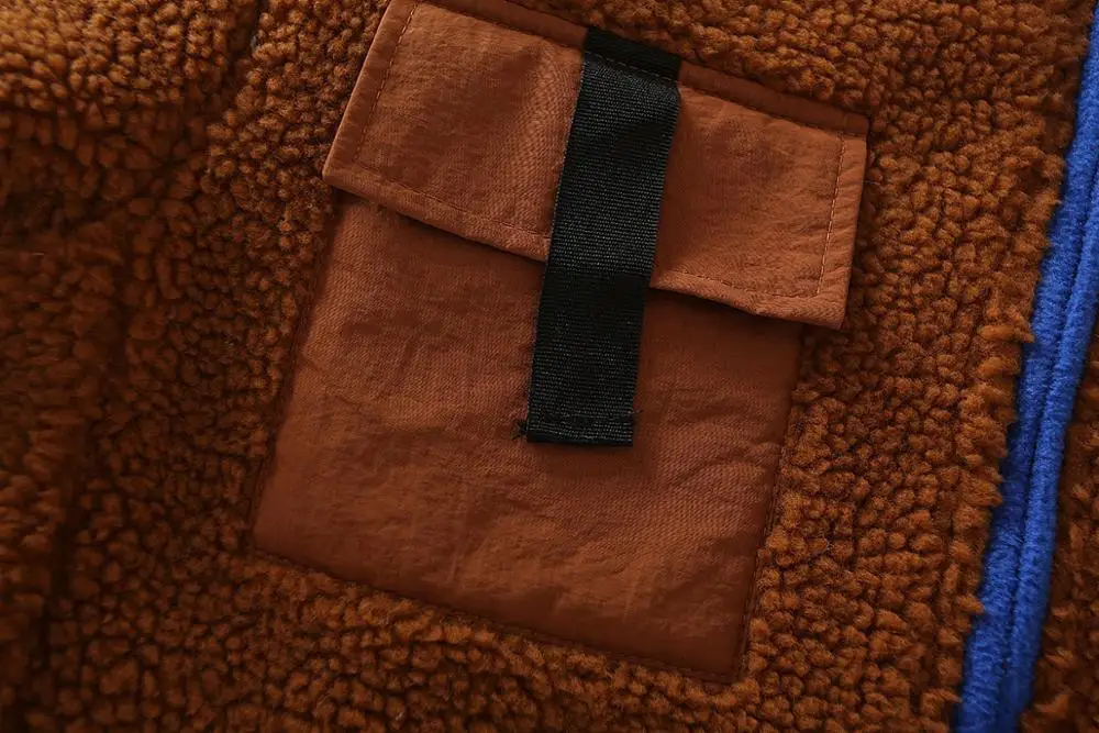 ROHOPO зимняя флисовая куртка с воротником-стойкой коричневого и бежевого цвета