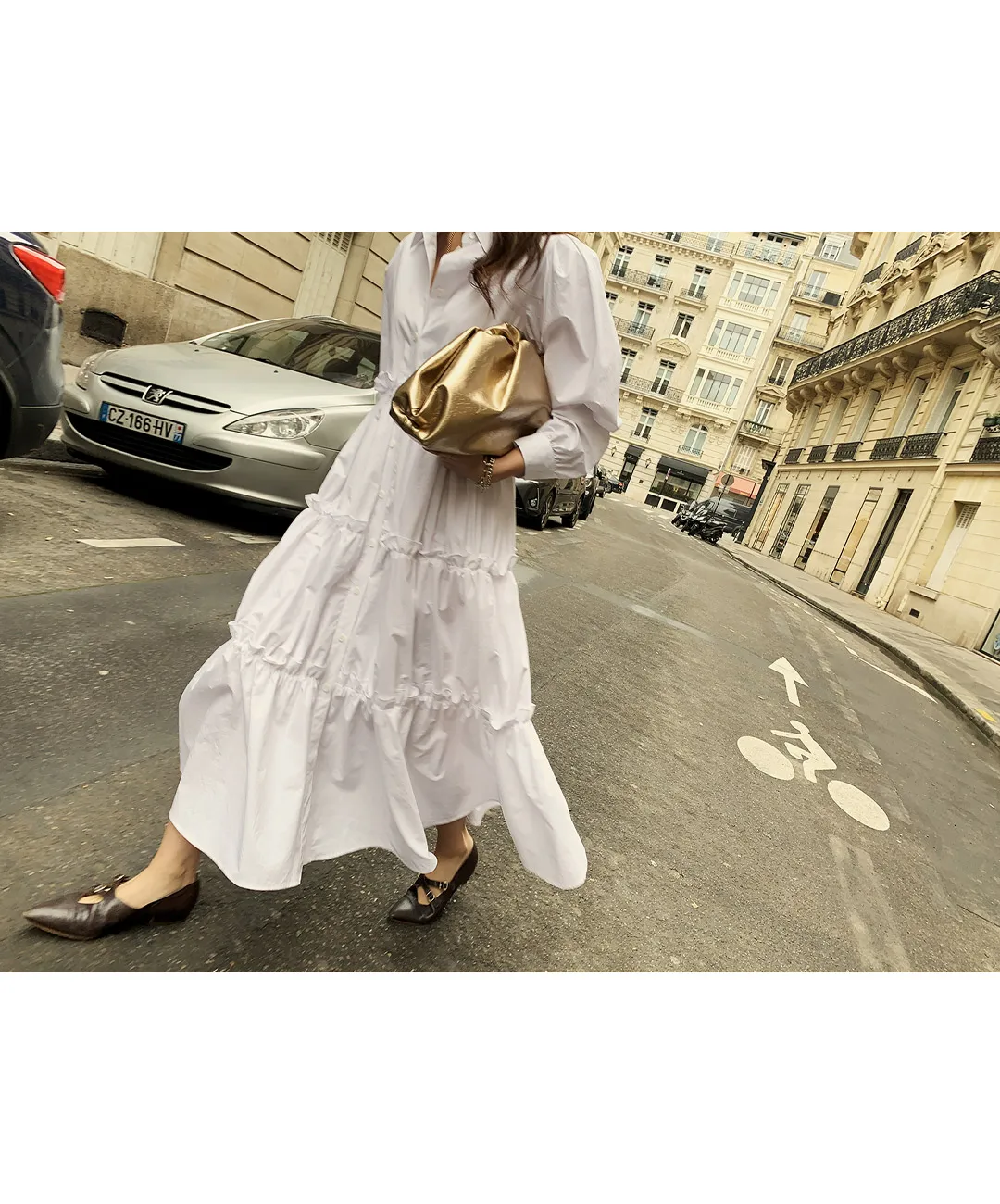 

Sannian Women Dresses All-match Temperament Lapel Single-breasted Wooden Ear Stitching Loose Large Swing Dress With Belt Women