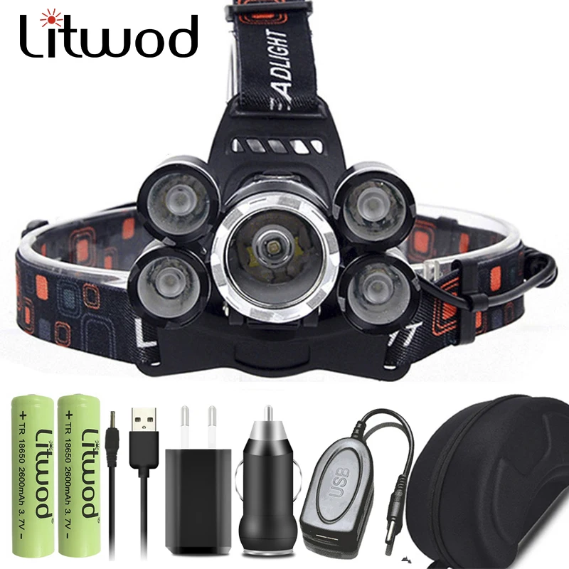 

3 led /5 leds Headlamp Headlight Head Flashlight Torch Lamp XM-L T6 18650 Battery Power Bank for Camping Fishing night light