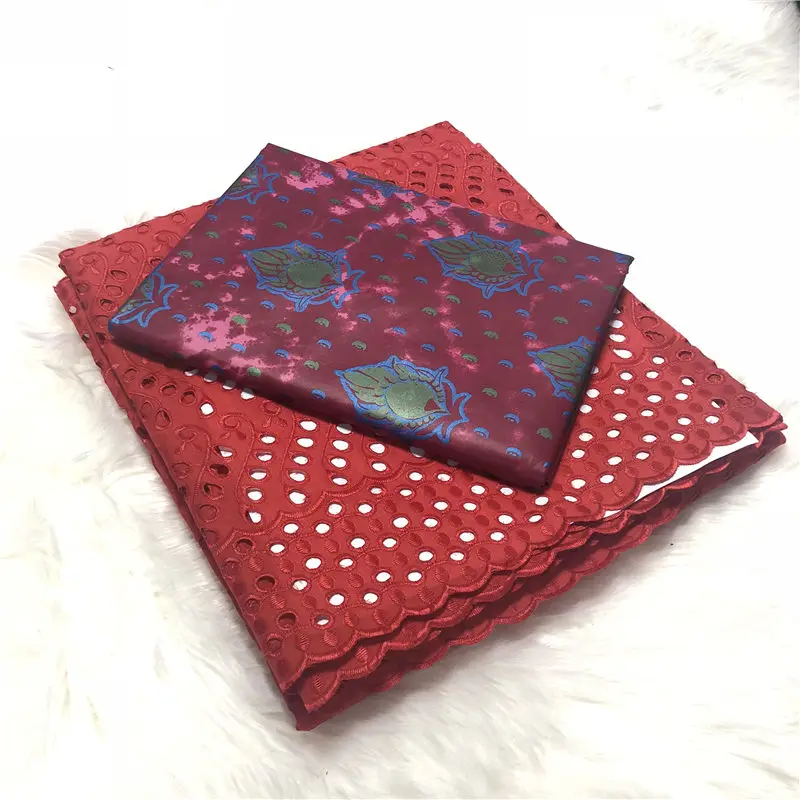 5 ярдов Красный бассейна парча в Гвинейском стиле африканских Базен Rihce Brode с 2