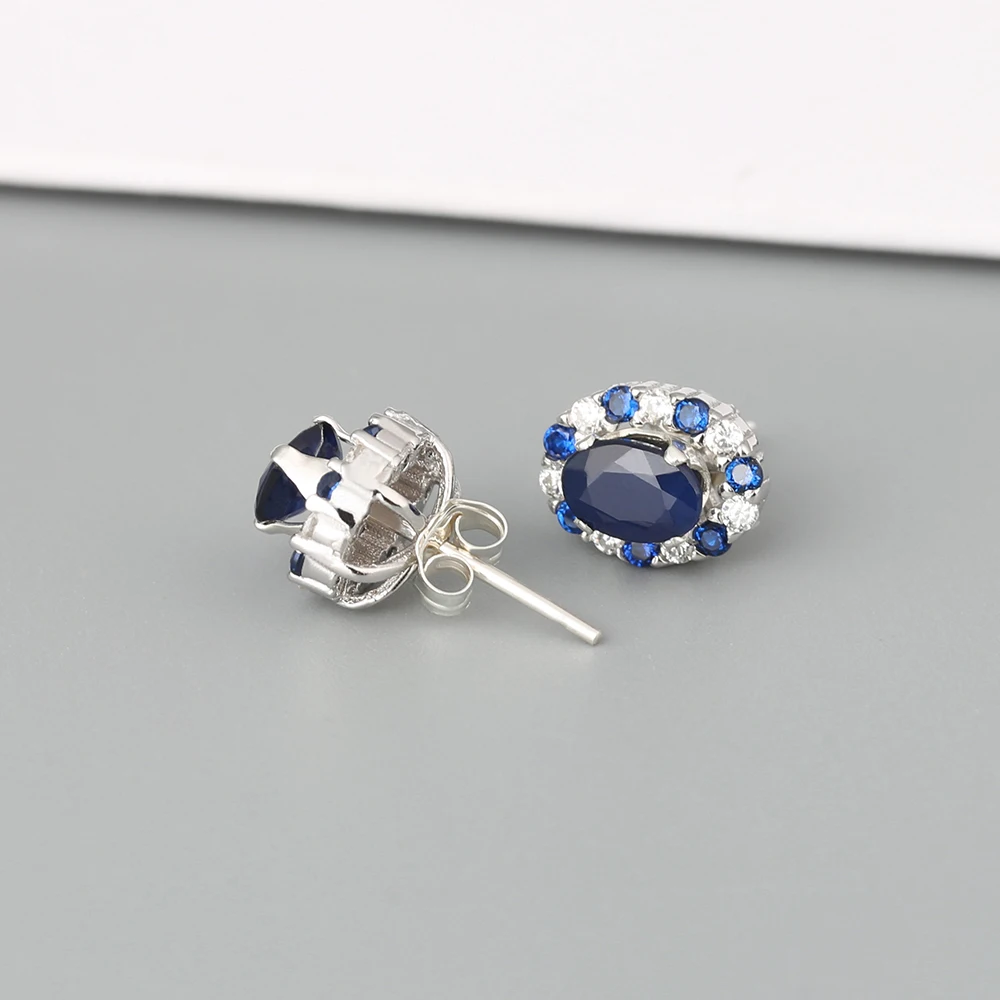 GemStoneKing 1,46 Ct ОВАЛЬНЫЙ Натуральный Синий сапфир женские серьги-гвоздики 925 пробы серебряные серьги с курткой