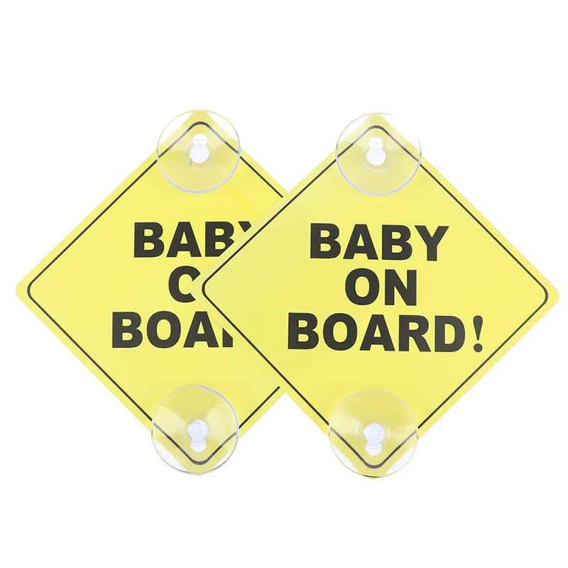 

2Pcs Baby On Board Stickers Safety Car Window Two Suction Cups Each Yellow REFLECTIVE Warning Sign 13CM Accesorios