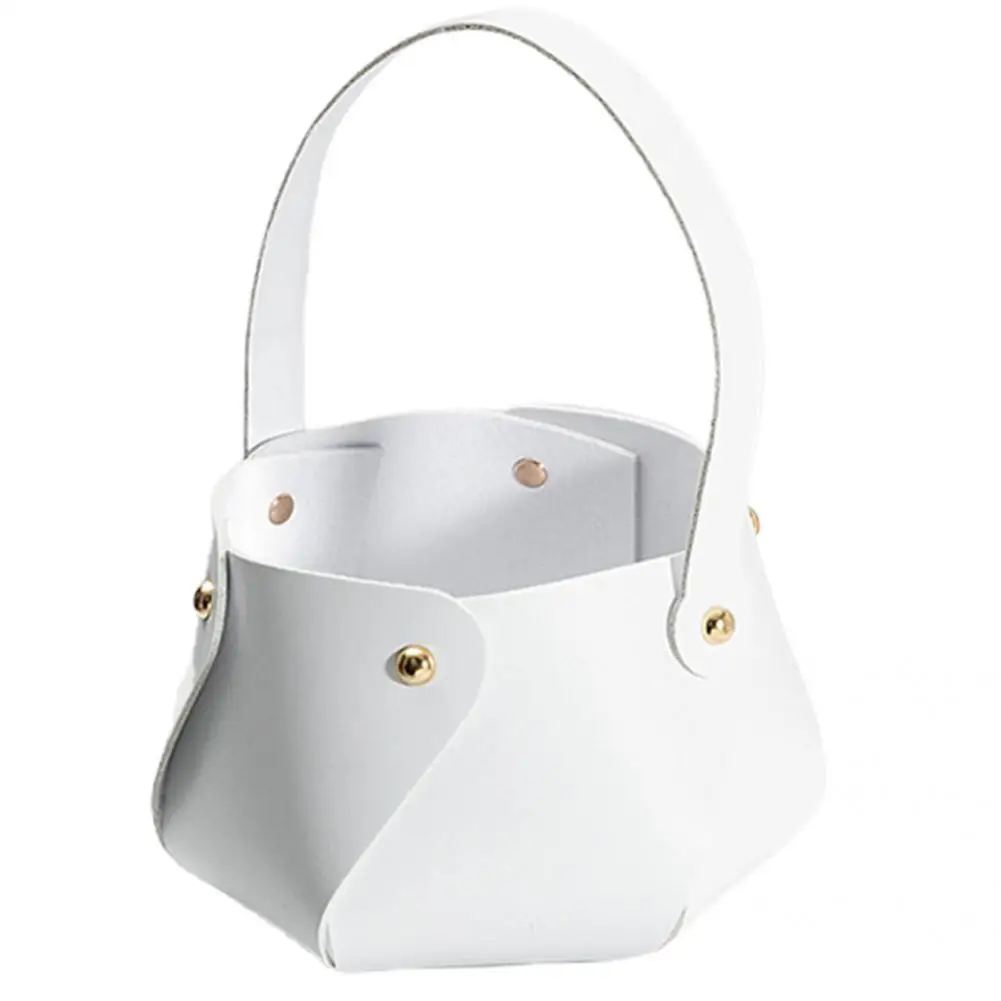 

Exquisite Useful Faux Leather Portable Flower Bag Easy to Clean Storage Basket Eco-Friendly for Travel