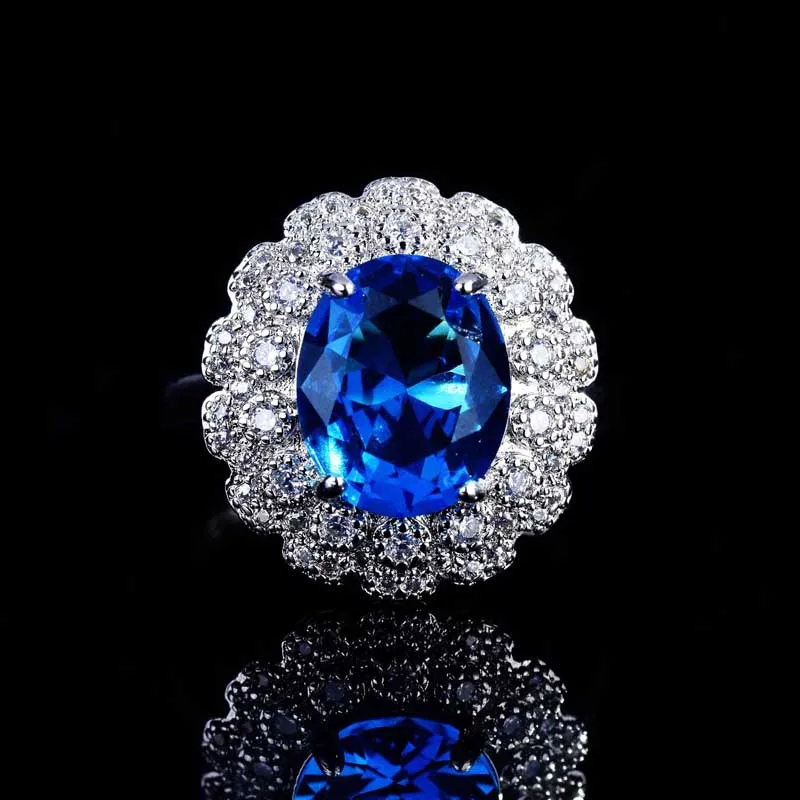 

Charm Flower Ring Luxury Sparkling Oval Cubic Zircon Inlay Double Layer Small Zircon High Grade Jewelry For Women Wedding Party