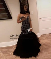 sparkly crystal beading mermaid prom dresses 2020 sweetheart lace up back trumpet long african black girls evening party gowns