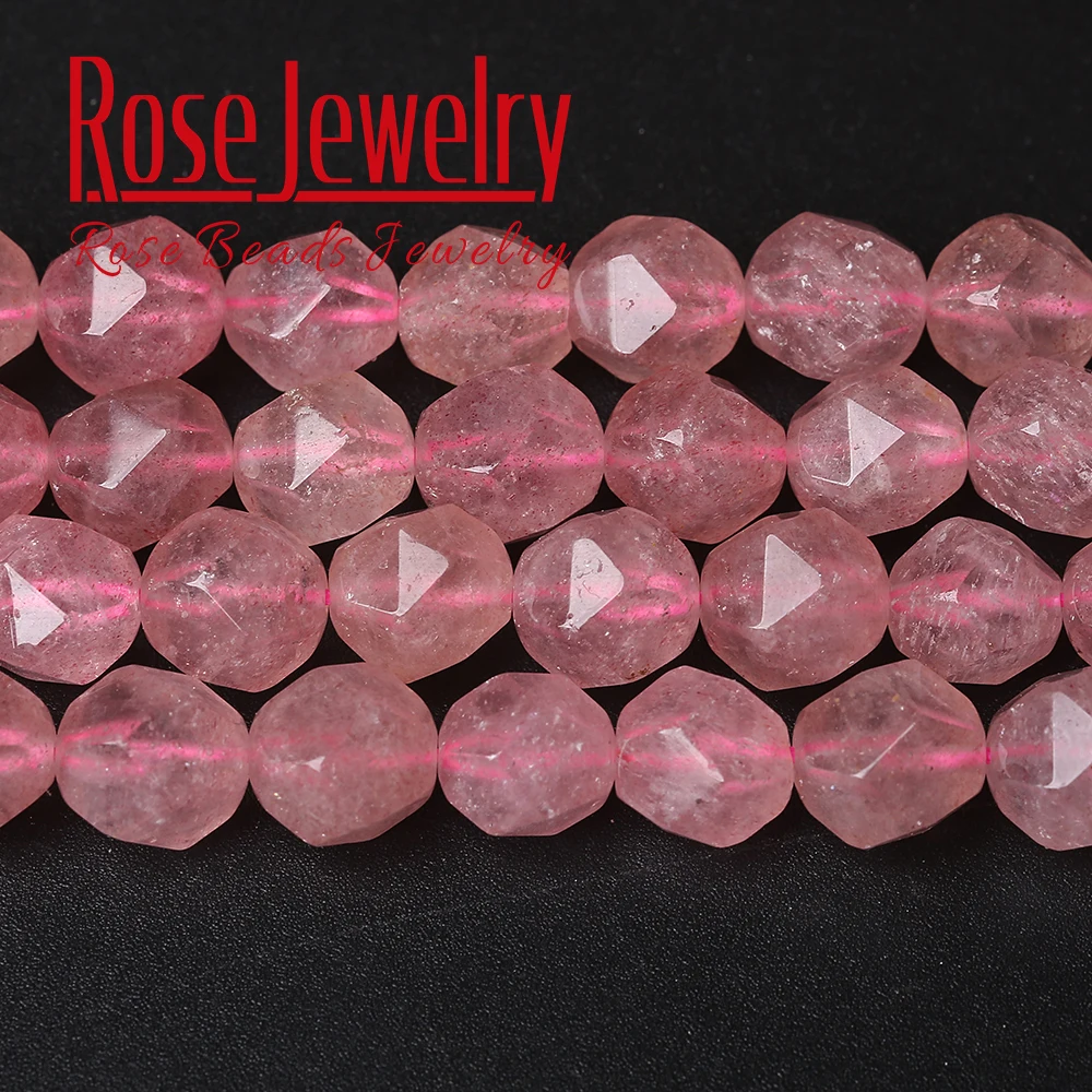 

Natural Stone Beads Faceted Strawberry Quartz Round Loose Spacer Beads For Jewelry Making DIY Bracelet Accessories 15" 6/8/10 mm