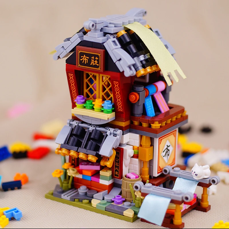 LOZ 1734 City Street Chinatown Cloth Drapery Shop Store Architecture 3D Mini Blocks Bricks Building Toy for Children Gift no Box | Игрушки и