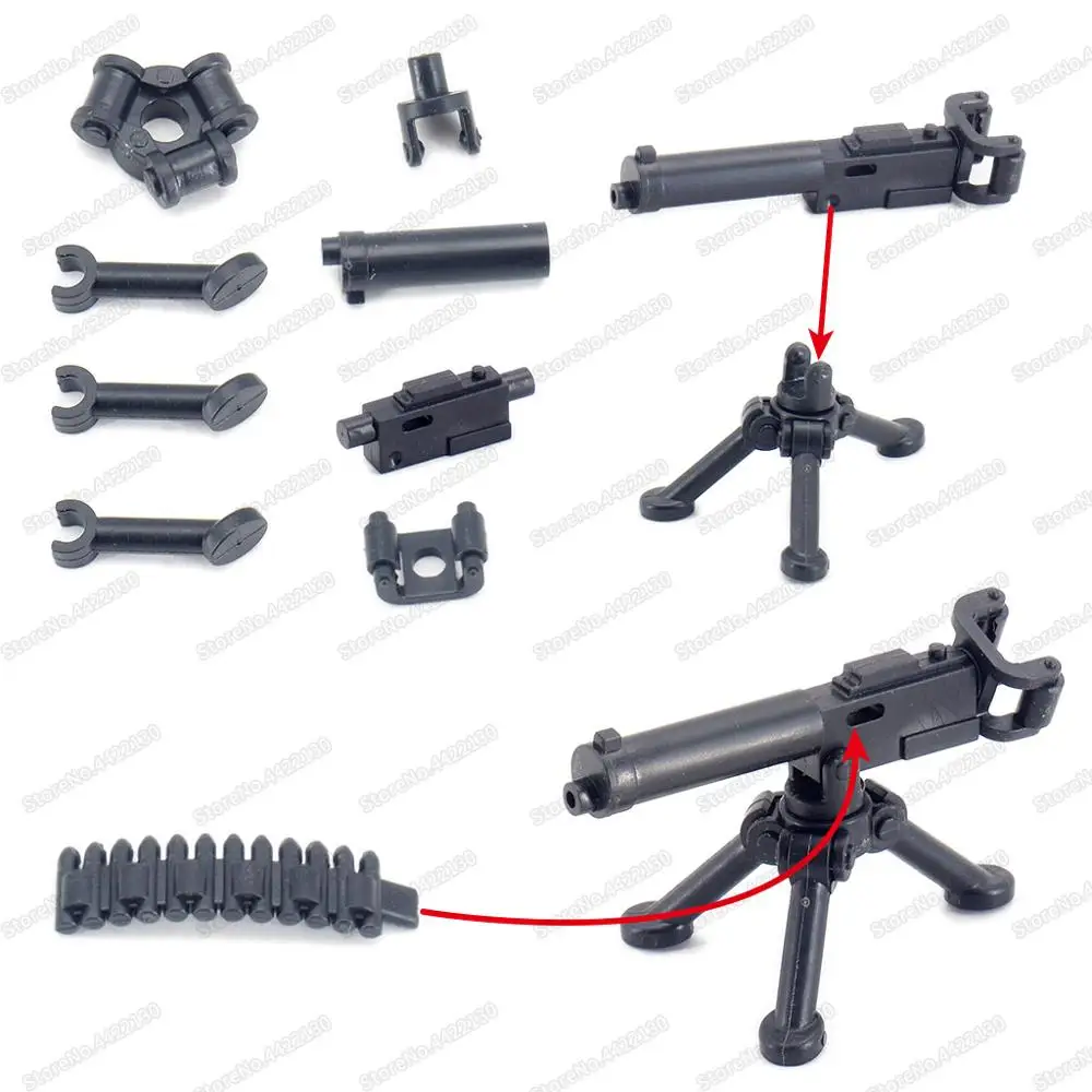 Фигурки военные Maxine тяжелый пулемет оружие строительные блоки снаряжение Diy WW2