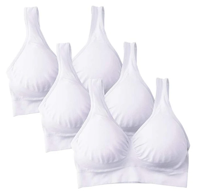 3 pcs White Беспроводной спортивный бюстгальтер, комплект из 3 предметов, плюс размер, 5XL, 6XL, съемные подушечки, хлопковый бюстгальтер для беременных, тренировочная чашка, сексуальный розовый ouc034 - Цвет: 3 pcs White