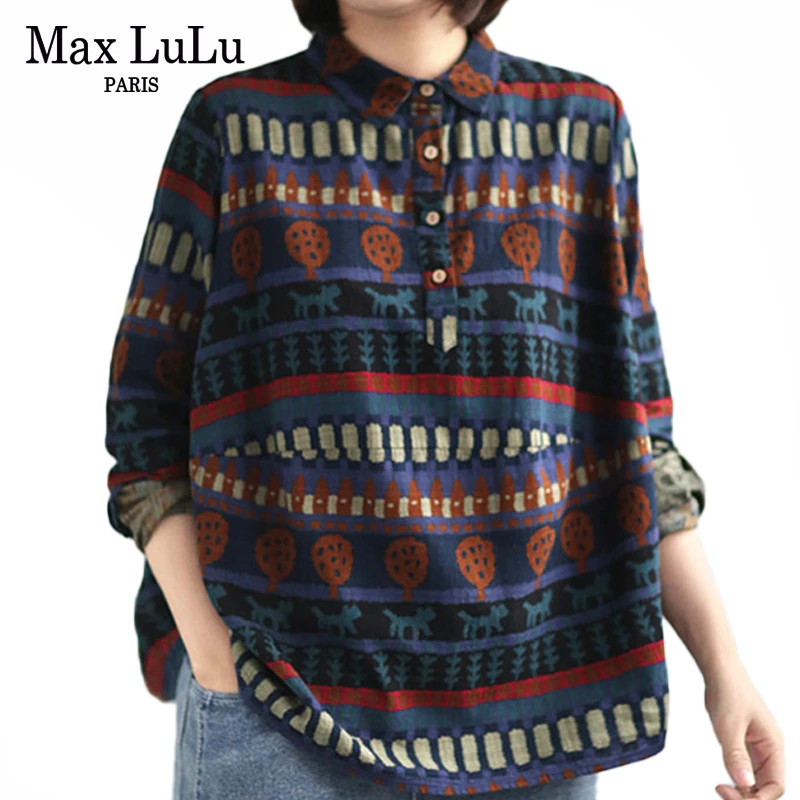 Max LuLu Новинка Осень 2019 модные корейские женские льняные Топы хлопковые блузки