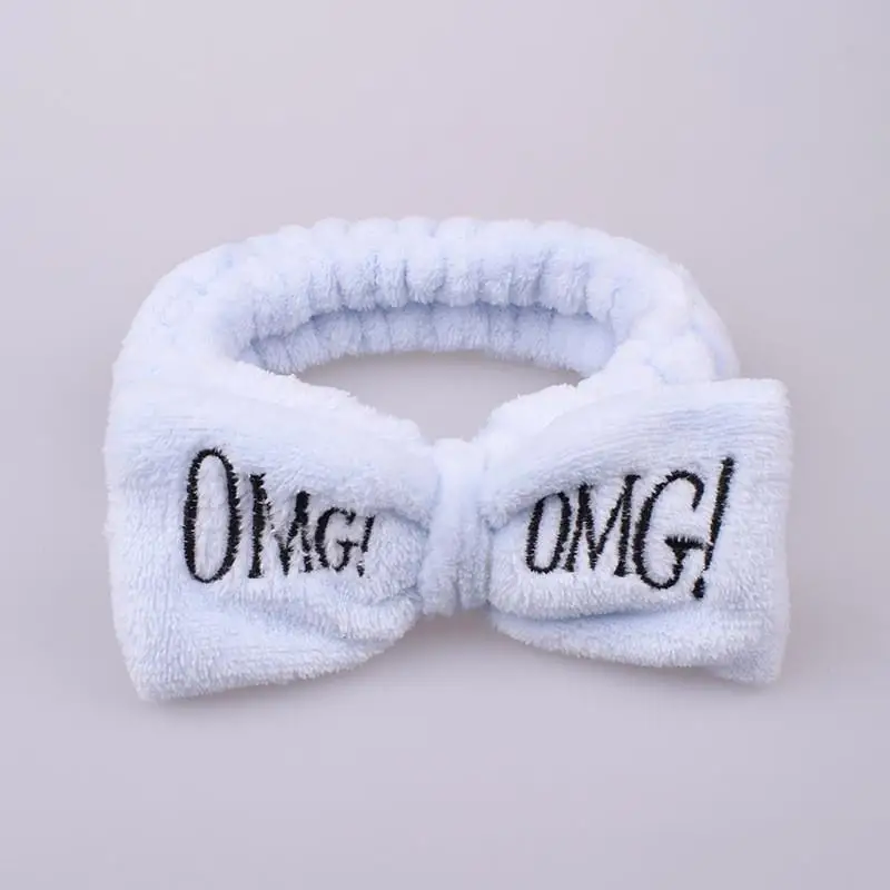 style1 blue Новое письмо "OMG" Повязки для женщин Flannel Мягкий Лук Повязки Девушки мыть лицо turban Симпатичные эластичные головные уборы аксессуары для волос - Цвет: style1 blue