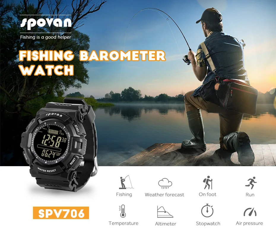 

Многофункциональные электронные часы для рыбалки, высотомер (высота Относительной Высоты), барометр, термометр, прогноз погоды