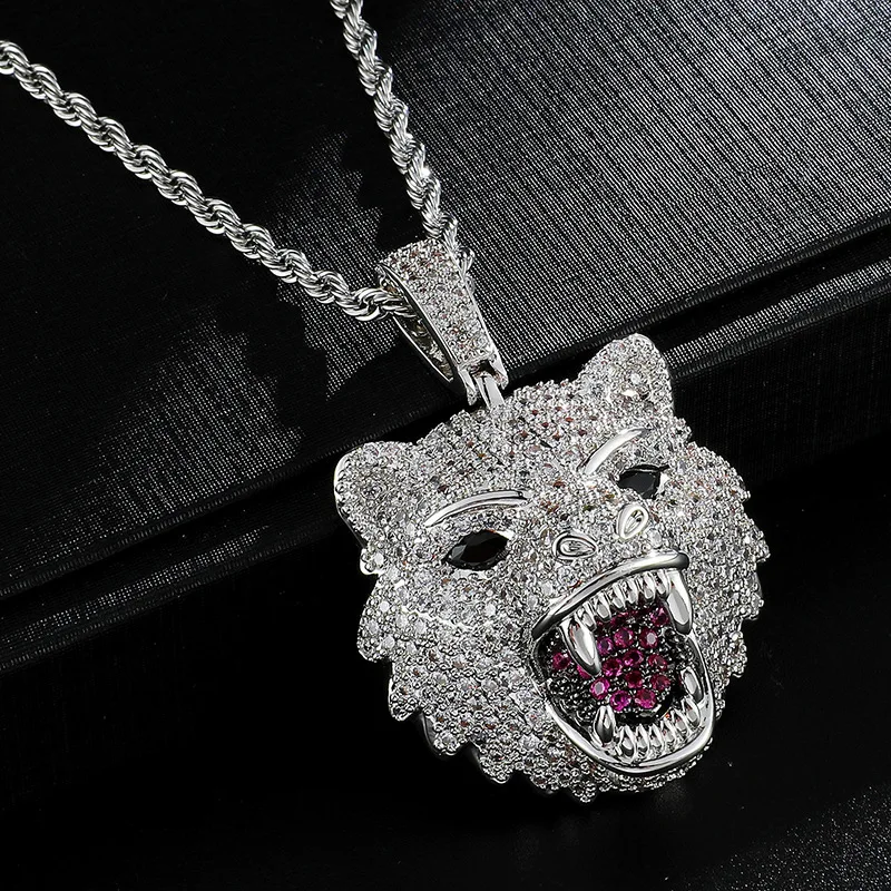 

AAA CZ камень проложили Bling Iced Out подвески в форме волчьей головы ожерелье для мужчин рэпер ювелирные изделия Iced Out золотой цвет в форме животного