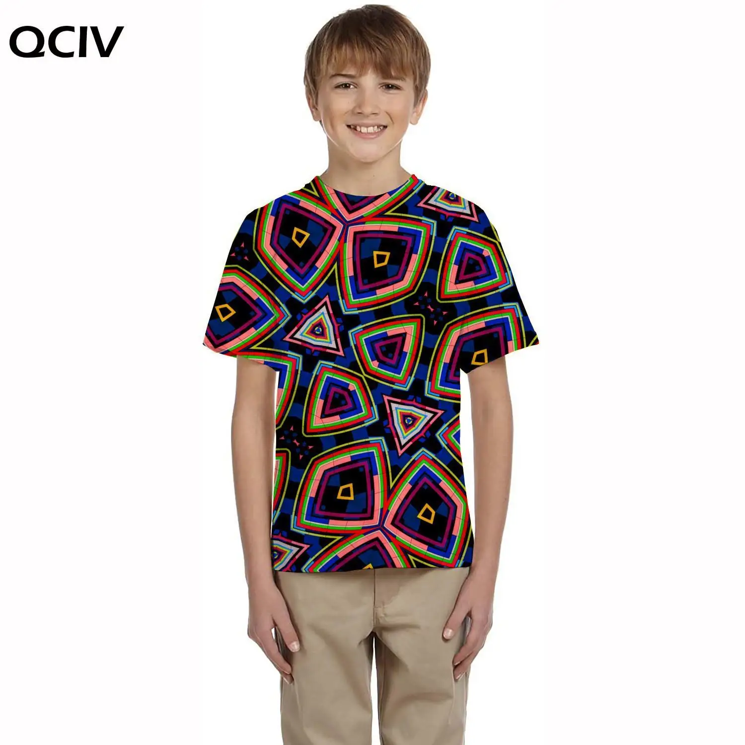 

QCIV Brand Geometry T-shirt boy Pattern Tshirt Printed Colorful Tshirts Casual Abstract T-shirts 3d kids Clothing Hip hop Cool