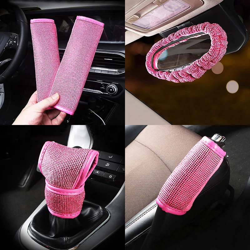 

CDCOTN Crystal Diamond Pink Car Seat Belt Covers Shoulder Pads Protec Cushion Safety Belts Universal Auto Interior Accessories