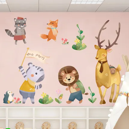Мультфильм милые животные наклейки на стену 3D детская комната украшение