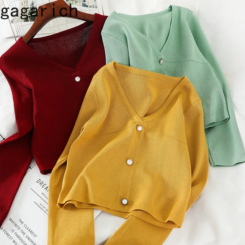Gagarich Women Casual Sweater Ins Korean Style Simple V-neck Slim Short All-match Bottoming Fashion Female Knitwear Pullover | Женская